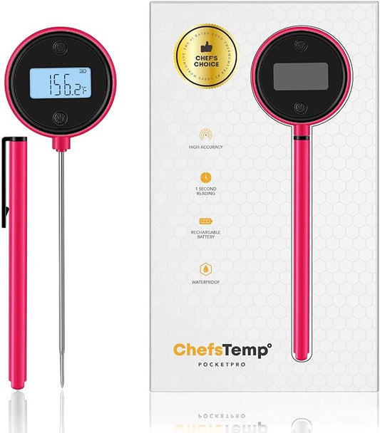 Pocket Pro 1-Second Instant Read Digital Meat Thermometer Rechargeable for Grilling, Food, BBQ, Kitchen Cooking, Oil Deep Frying & Candy (Boudoir)