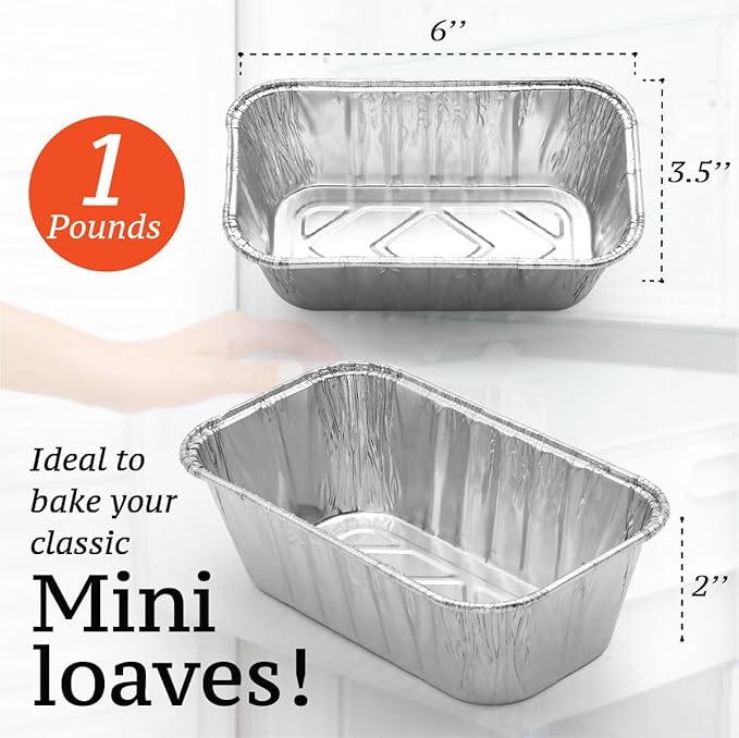 (55 Pack) 1LB Mini Foil Loaf Pans - 1 Pound Disposable Aluminum Baking Pans for Individual Bread, Cake, Meatloaf - Small Loaf Pans with Liners, Small Bread Tins 6 x 3.5 x 2