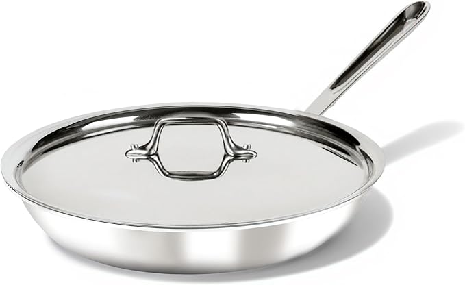 All-Clad D3 3-Ply Stainless Steel Fry Pan with Lid 10 Inch, Induction Compatible, Oven Broiler Safe 600F, Fast and Even Heat, Pots and Pans, Cooking Skillet Cookware, Stainless Steel