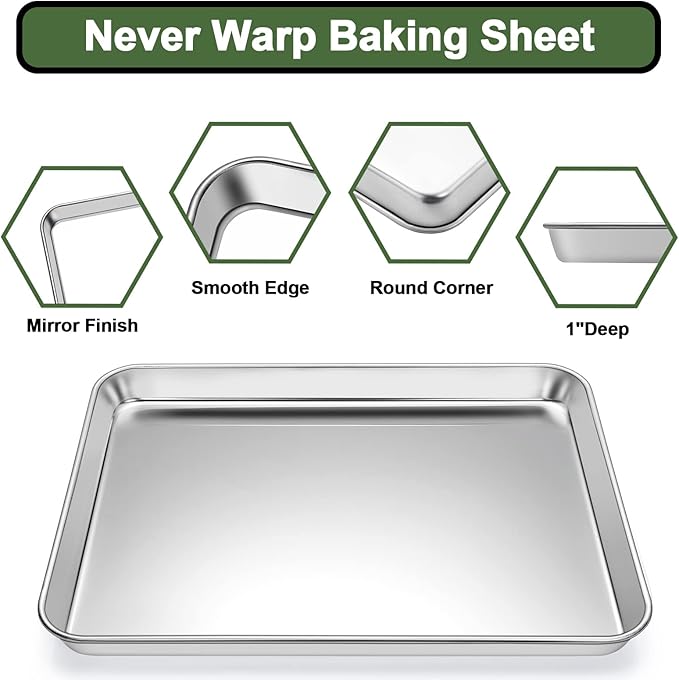Baking Sheet Tray Set of 10, EWFEN Stainless Steel Baking Pan Cookie Pan Sheet, Size 16 x 12 x 1 inch, Warp Resistant & Heavy Duty & Rust Free