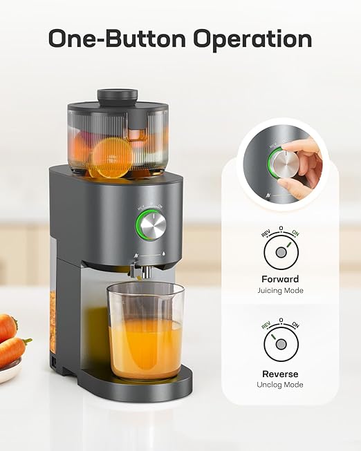 Silonn Cold Press Juicer Machines, High Juice Yield Slow Masticating Juicer with 5.4" Large Feed Chute for Whole Fruits & Vegetables, Easy Cleanup Self Feeding Juice Extractor with Reverse Function