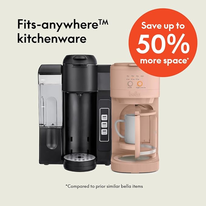 BELLA VersaBrew 2-in1 Coffee Maker, K-Cup compatible, Brew 3 Sizes Carafes & Single Serve Cups, Dishwasher Safe Reusable Filter & Filter Holder, Iced Coffee Function, 60oz Tank, Blossom