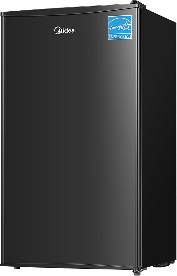 Midea MERM33S1ABB Mini Fridge, 3.3 Cu.ft Compact Fridge with Internal Light, Adjustable Thermostat, Reversible Door, Low Noise for Dorm, Office, Bedroom Black