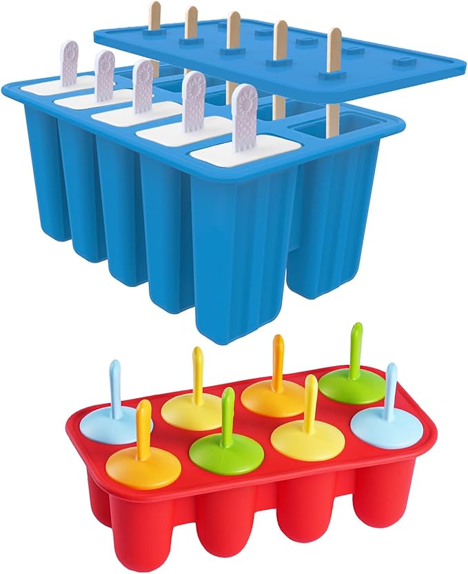 Miaowoof 10-Cav & 8-Cav Silicone Popsicle Mold for Kids, Non-BPA Premium Silicone Popsicles Molds Set