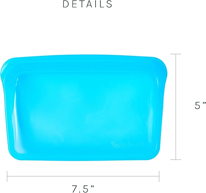 SnapPack Reusable Snack & Sandwich Bags, 2-Pack, 100% Pure Platinum Silicone, Dishwasher Safe, Heat‑Resistant, Freezer‑Safe and Sous‑Vide capable (Ocean Blue)