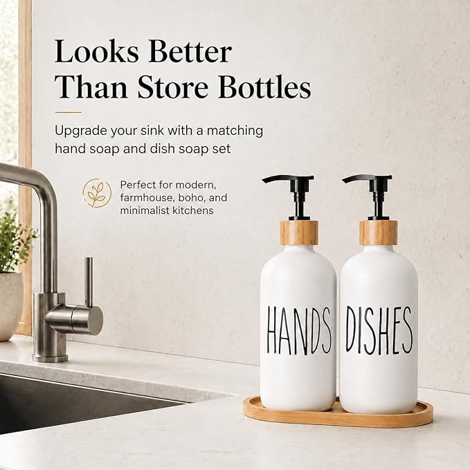 Soap Dispenser,Dish Soap Dispenser for Kitchen Sink.Glass Hand Soap Dispenser, Modern Farmhouse Decor Dish Soap Dispenser for Bathroom,Kitchen Sink Decor