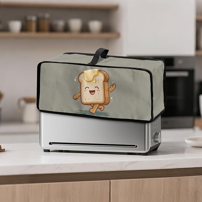 Slim 2 Slice Toaster Cover Funny Toaster Bread Print Water-Resistant Dust Covers with Handle Keep Kitchen Small Appliances Clean
