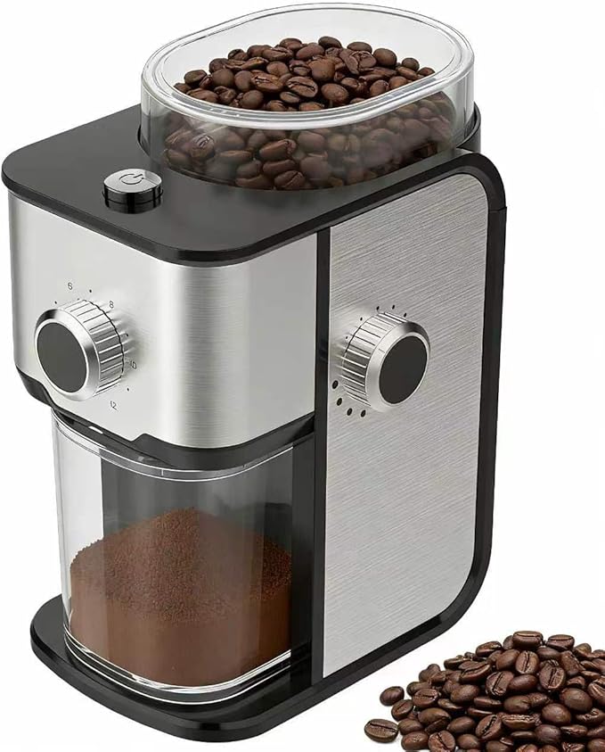 Ollygrin Flat Burr Coffee Grinder Electric, Adjustable Coffee Grinder for Home Use, Compact Coffee Beans Grinder with 14 Grind Settings, 2-12 Cups for Home & Office