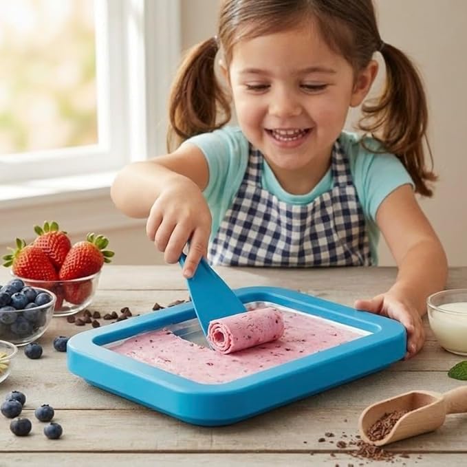 Ice Cream Roll Maker Rolled Ice Cream Machine, Sweet Spot Pan, Instant Cold Plate, Ideal for Making Rolled Ice Cream Soft Serve Slushies Frozen Yogurt Sorbet and Gelato (Summer Blue)