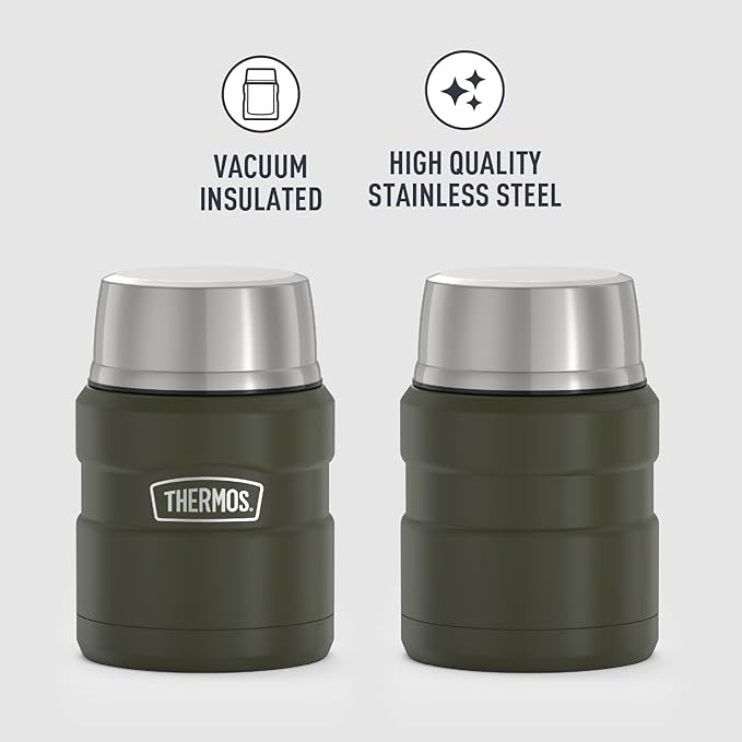 THERMOS Stainless King Vacuum-Insulated Food Jar with Spoon,16 Ounce,Army Green,(Pack of 4)