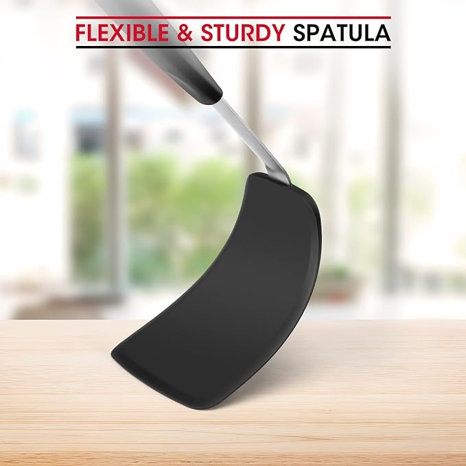 Unicook Flexible Silicone Spatula, 600°F Heat Resistant Silicone Turner for Nonstick Cookware, Essential Kitchen Cooking Utensil, Ideal for Flipping Eggs, Pancake, Burgers, Crepes and More, Medium