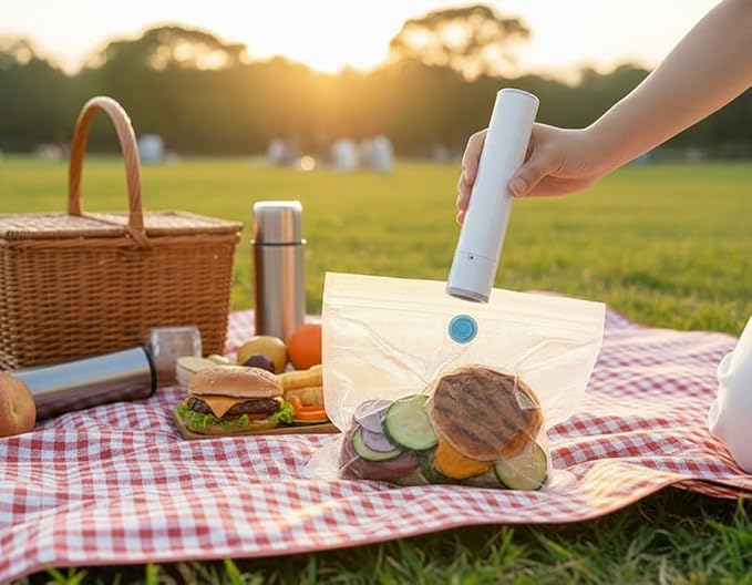 Vacuum Sealer for Food - Powerful Handheld Vacuum Sealer Machine + 30 Reusable Vacuum Bags, Featuring LED Pressure Display, Portable Food Sealer for Freshness and Preservation