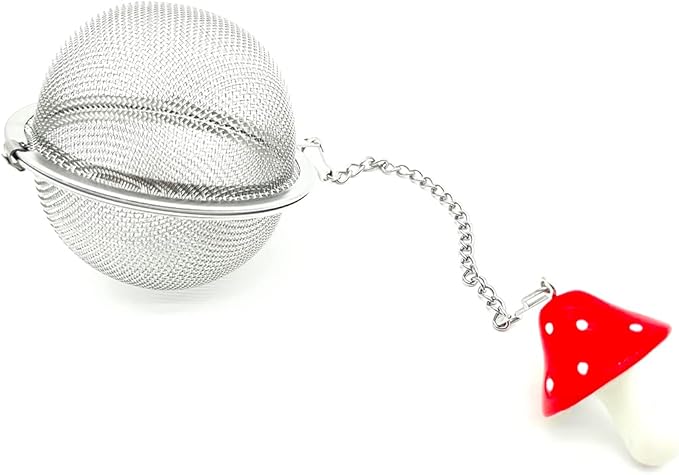 Cute Tea Infuser, Mushroom Pendant Tea Ball Tea Filter Cute Stainless Steel Ball Mesh Strainer for Loose Tea and Spices & Seasonings (Red Mushroom)