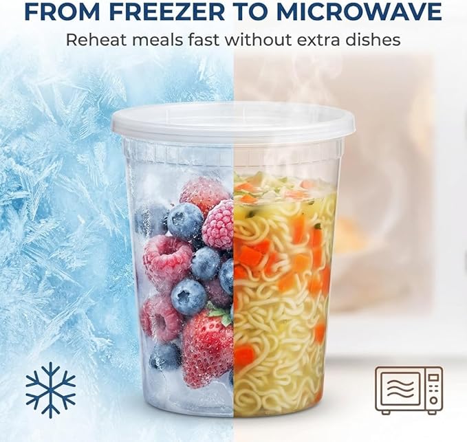 JoyServe Deli Food Storage Containers with Lids - (48 Sets) 24-32 Oz Quart Size & 24-16 Oz Pint Size Plastic Airtight Takeout Meal Prep Storage, BPA-Free, Dishwasher, Microwave Safe