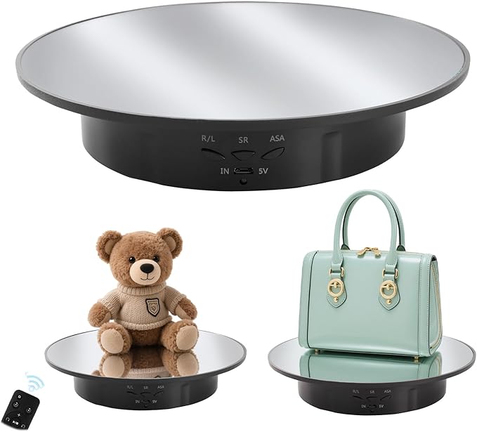 Rotating Display Stand Turntable Stand Black Spinning Stand for Product Shows with Telecontroller,7.87inch /17.6lbs Max Load,Black Round