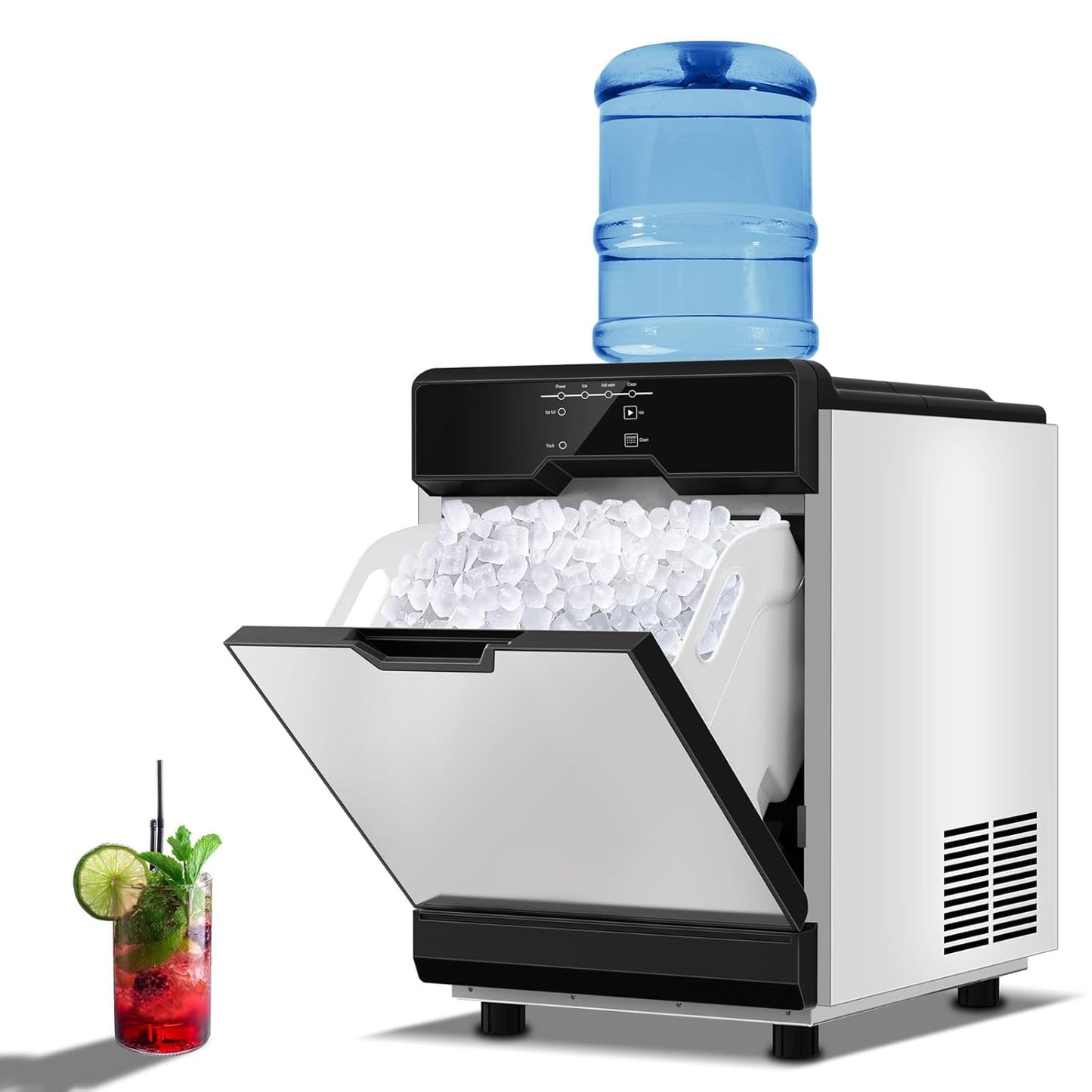 Nugget Ice Makers Countertop Soft Chewable Pellet Ice Machine with Auto-Cleaning Function, Ice/Water/Ice-Water Mix Mode, 50 Lbs/24H Portable Countertop Ice Makers for Home Party RV Camping