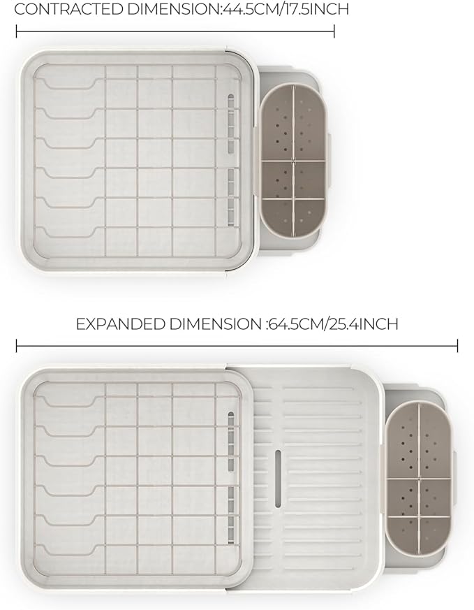 Zuutii Dish Drying Rack with Drainboard,Expandable(17.5-25.4") Large Dish Rack,Sink Dish Drainer with Utensil Holder,Dish Rack for Kitchen Counter
