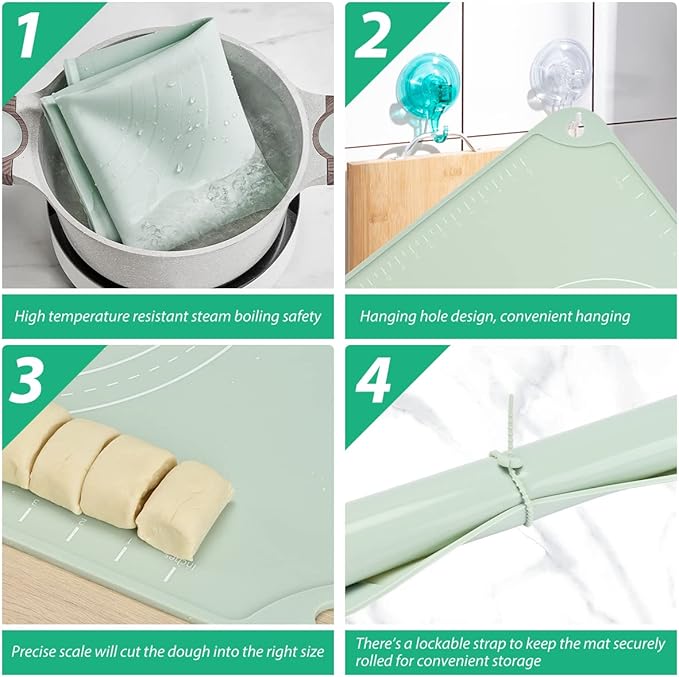 Silicone Pastry Mat 28"*20" Extra Thick Non Stick Baking Mat Food Grade Silicone Dough Rolling Bake Mat with Edge Heightening Green