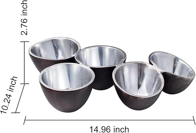5 Cluster Decorative Bowls Dark Matte Bronze/Black & Chrome Silver Snack Tray Bowl Chip & Dip Serving Piece Strong Centerpiece Beautiful Room Accent & Entertaining Parties Home Decor Wedding Gifts 15"