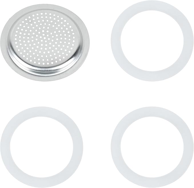 Silicone Sealing Ring Aluminum Replacement Filter 1 Cup For Stove Top Espresso Maker Replacement Filler Parts Set Includes 1 Filter and 3 Upgraded Silicone Fings