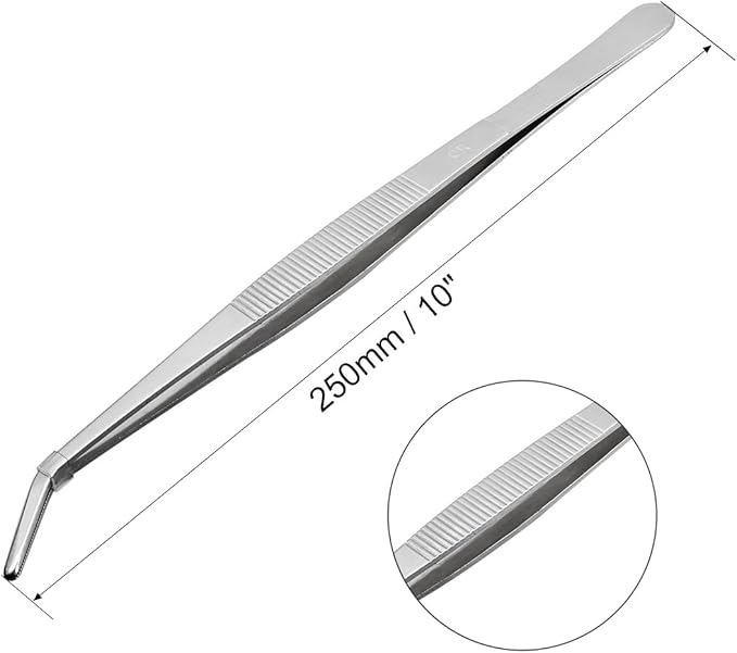 uxcell 10-Inch Stainless Steel Tweezers with Curved Serrated Tip Daily Garden Tool
