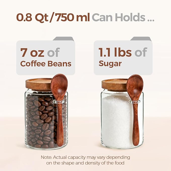 ComSaf of 2(0.8Qt) Glass Coffee Canister, Airtight Coffee Container with Spoon for Coffee Lovers to Store Whole Beans or Grounds, Coffee Jar Organize Coffee Bar & Office Tabletop