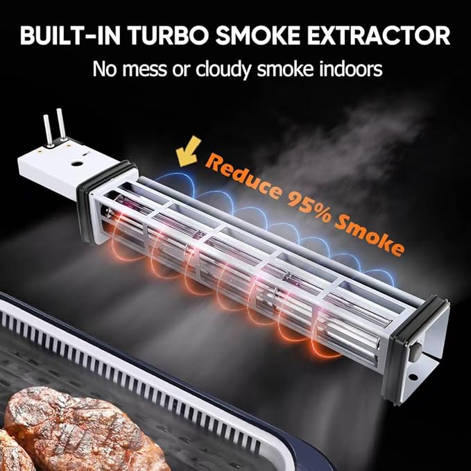 Electric Indoor Grill Griddle, CUSIMAX Smokeless Grill, Portable Korean BBQ with Turbo Smoke Extractor Technology, Non-stick Removable Plate & Griddle Plates