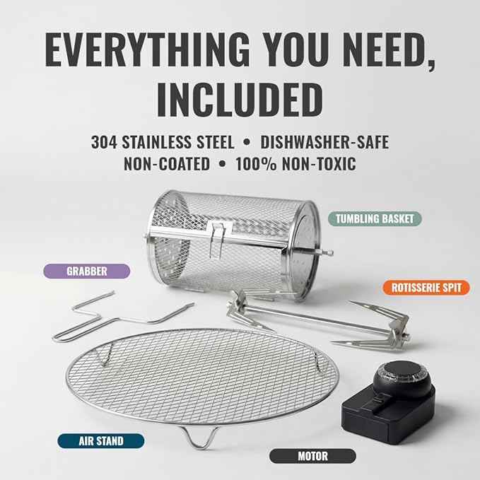 Non Toxic Air Fryer™ Pro | 9-in-1 Glass Air Fryer | Self-Cleaning | 5 Quart | Rotisserie and Tumbler | 400F Vortex For Even Cooking, BPA-Free Teflon Free, Recrisp, Roast, Bake, Lavender