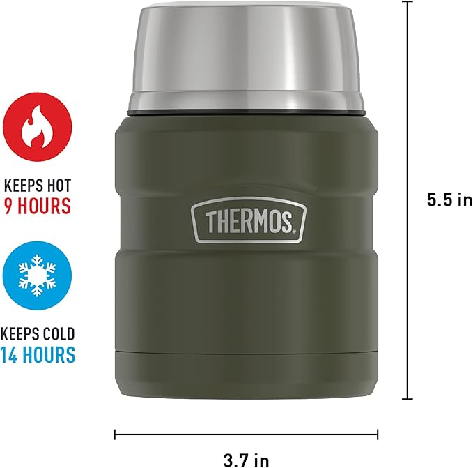 THERMOS Stainless King Vacuum-Insulated Food Jar with Spoon,16 Ounce,Army Green,(Pack of 4)