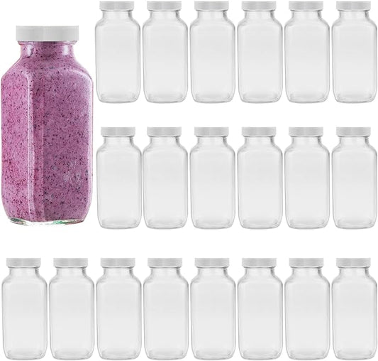 Encheng Glass Bottles 12 oz,Airtight Glass Beverage Bottles with Lids,Clear Vintage Drinking Jars 350ml,Juicing Bottle for Storage Tea,Kombucha,Milk,Smoothies,20 Pack