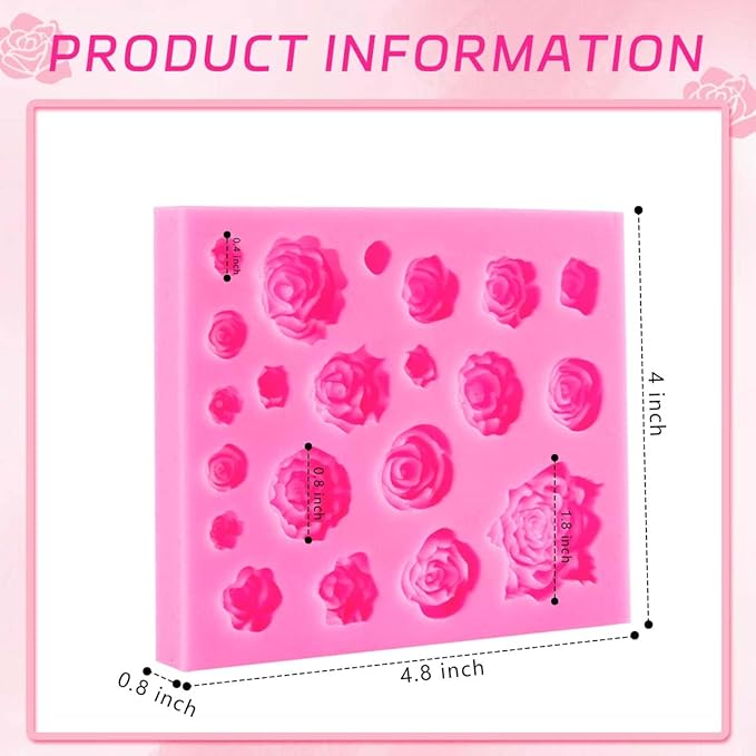 OBTANIM Silicone 21 Cavity Rose Flower Fondant Mold Cake Cupcake Top Decoration Mould for Chocolate Handmade Candy