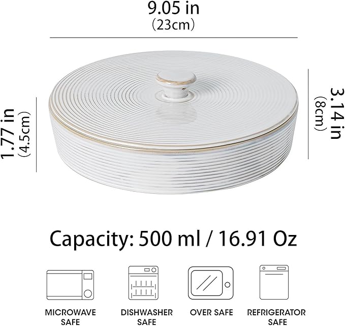 2 Pcs Tortilla Warmer, 9 inch Ceramic Tortilla Holder with Lids, Embossed Taco Holder Oven Microwave Safe, White Pancakes Warmer for Taco, Bread, Pancakes, Waffles, Keep Tortillas Warm