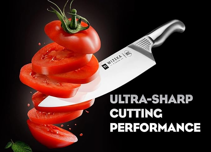 WIZEKA Kitchen Knife Set with Block: 15PCS German Stainless Steel Knife Block Set,One-Piece Design Knives Set for Kitchen, Professional Knife Set with Built-in Sharpener,Starry Sky Series Mothers Day
