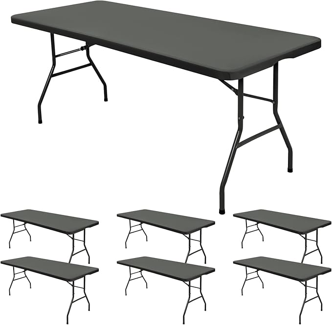 6 Pack Stretch Fabric Table Top Cap Cover, fits 8' Tables, Spandex Table Covers Washable Elastic Universal Rectangle Tablecloth Protector for Indoor Outdoor Party Picnic Wedding, Gray, 30" W x 96" L