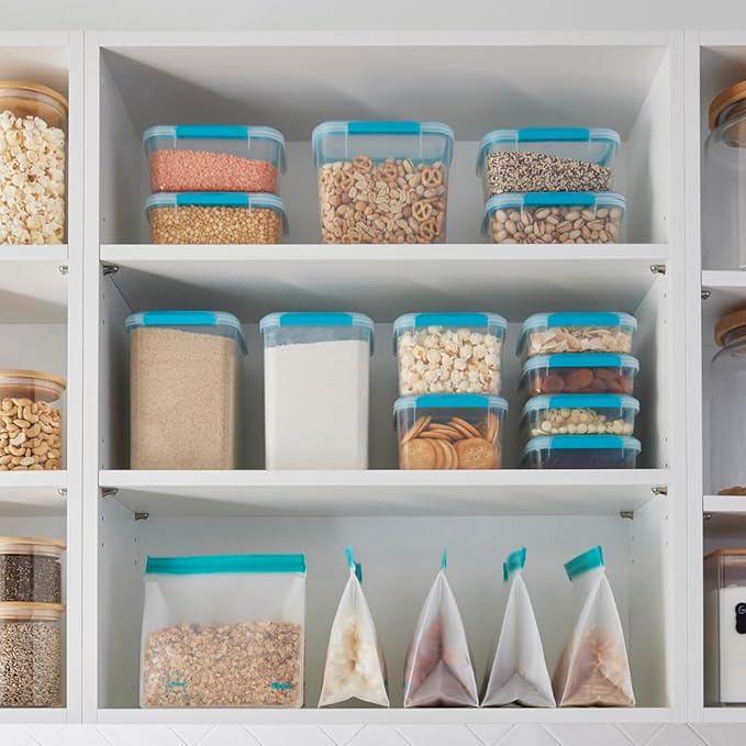 Décor Large Food Storage Containers | 2 Pack - 2 x 1.4L | Reusable Plastic Airtight Food Containers | Fresh Seal Clips | Microwave, Freezer & Dishwasher Safe | 1.4L Capacity