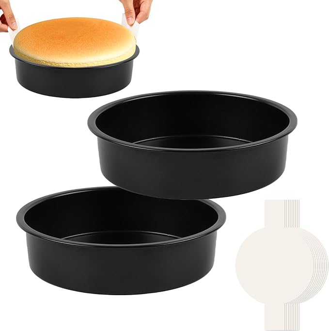 9 Inch Cake Pan Set of 2 - Nonstick Carbon Steel Round Cake Baking Pans with Parchment Paper, Dishwasher Safe, Durable for Large Layer Cakes, Birthday & Christmas Baking