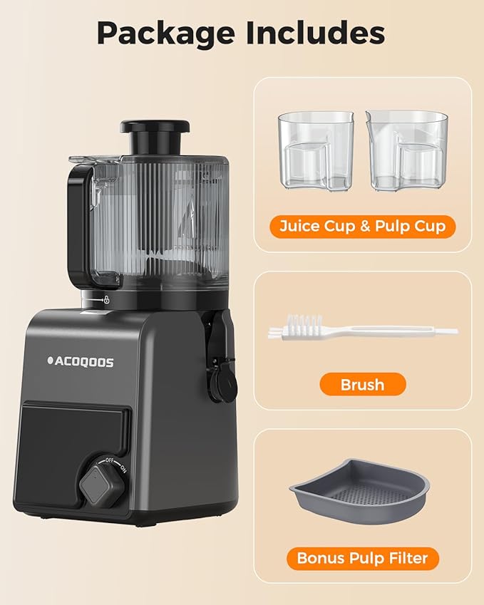 ACOQOOS Juicer Machines, 6.5" Extra Large Feed Chute Cold Press Juicer 3-IN-1 with Sorbet & Nut Milk, BPA Free, Easy to Clean, 100 OZ Hopper, Graphite Gray