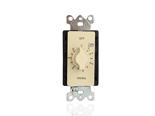NSI A512H Tork Spring-Wound in-Wall Twist Timer with 12-Hour Length and Ivory Faceplate for Automatic Shutoff of Fans or Light