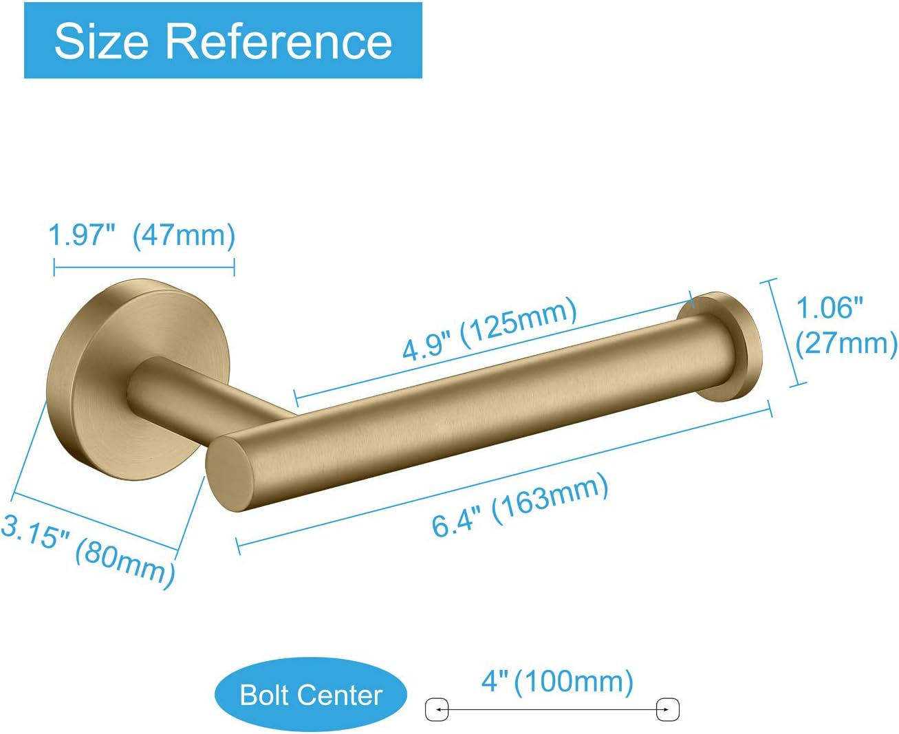 TASTOS Toilet Paper Holder SUS304 Stainless Steel Round Size Brushed Gold 2 Pack