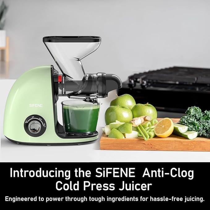 2nd Edition Cold Press Juicer, SiFENE Slow Masticating Juicer Machines for Fruit & Vegetable, Juice Maker Extractor with Dual Mouth, Quiet Motor & Anti-Clog Function, Easy to Clean, Green