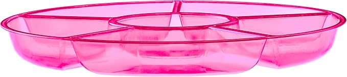 Plasticpro 6 Sectional Round Plastic Serving Tray/Platters Pink Pack of 8