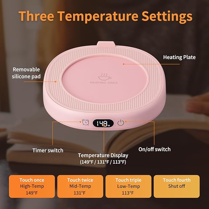 Coffee Mug Warmer & Not A Day Mug Set, Coffee Cup Warmer for Desk, 4 Temperature Setting, Smart Electric Beverage Warmer for Coffee, Tea, 8-Hours Auto Shut Off