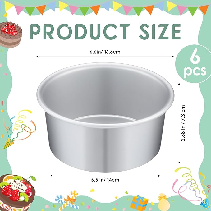 Nuenen 6 Pcs 6 Inch Round Cake Pans Aluminum Round Mold Smash Cake Baking Cheesecake Pans for Home Party Baking Supplies