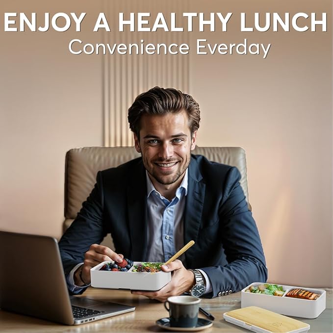 Umami Bento Box Adult All-In-1 w/ 4 Utensils 100% Leakproof, Microwave & Dishwasher Safe Lunch Containers for Adults w/Compartments, Bento Lunch Box Containers