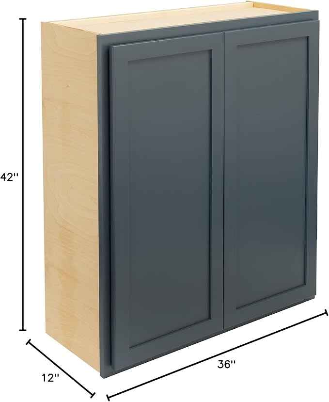 Quicklock RTA (Ready-to-Assemble) 42" Tall Wall Kitchen Cabinets - Shaker Style | 100% Hardwood | Made in America | Soft Close Hardware (Needlepoint Navy, 12''D x 36''W x 42''H)