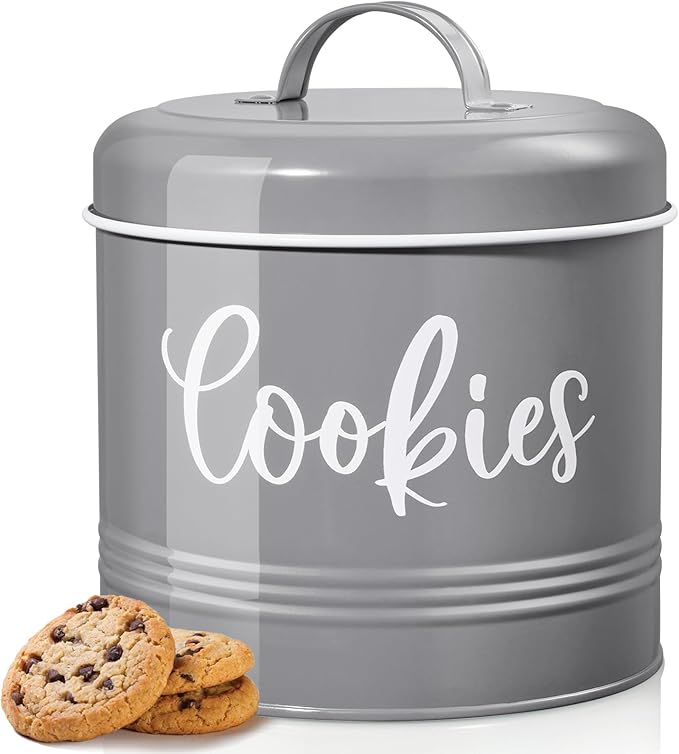 DAYYET Gray Cookie Jar for Kitchen Counter, 1 Gallon Vintage Cookie Jar with Airtight Lid, Large Food Storage Container for Candy, Cookies, Dessert, Farmhouse Kitchen Decor and Accessories