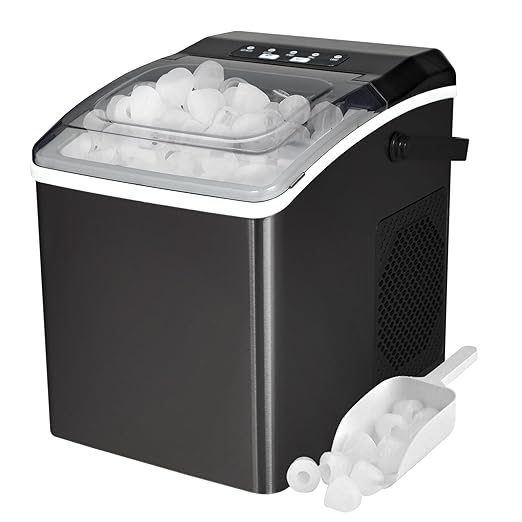 Koolatron Ice Makers Countertop Portable Ice Machine 2 Sizes Bullet Ice Cubes Ready in 6 Mins 26.5lbs/Day with Ice Scoop and Basket Digital Controls LED Indicators for Parties/Home/Office/Bar, Black