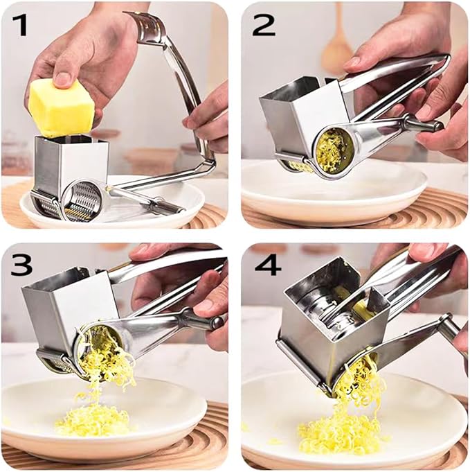 Cheese Grater set, Stainless steel Parmesan Cheese Grater, Comes with 4 stainless steel planer barrels for cheese, nuts, chocolate and more, With Cheese knife set and cleaning brush