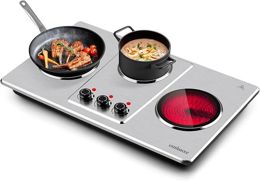 Cusimax Hot Plate Electric,Countertop Infrared Triple Burner with 7″ Ceramic Glass Cooktop,Electric Hot Plate for Cooking,11 Level Temperature Setting