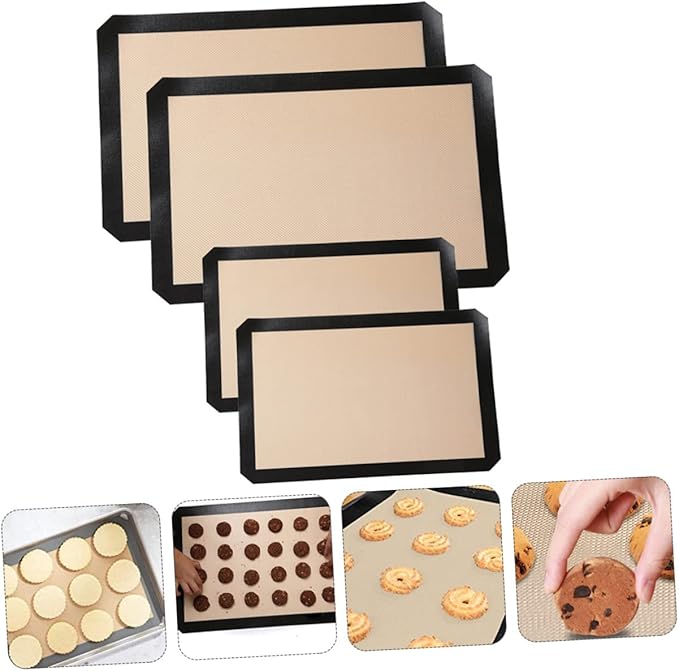 Cabilock 4pcs Silicone Baking Mats Nonstick Oven Liners for Cake Pastry Cookie Baking Easy to Clean for Roasting Meat and More
